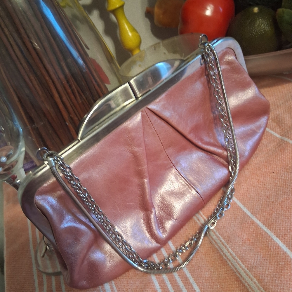 HOBO Pink Leather Clutch with Silver Chain - Picture 2 of 10